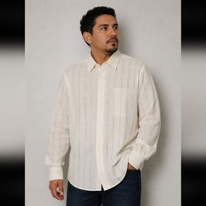 MILLENNIUM By Castillo Open Weave Made in Italy Long Sleeve Button Up Sh…